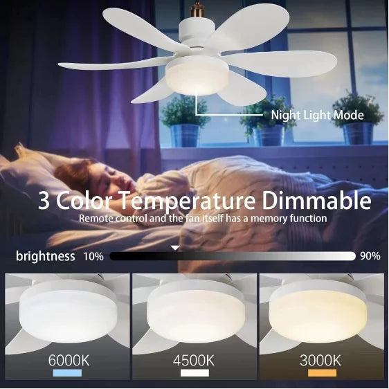 Ventilador de teto com 6 pás, luz de vento, controle remoto silencioso, Lcg Led 60W-Neverdie Store
