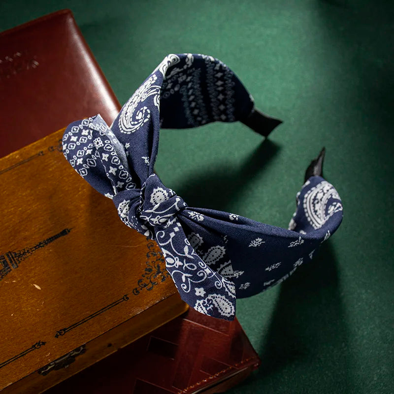 Moda algodão caju flores impressão macio largo hairhoop acessórios para o cabelo feminino casual arco cruz étnica bandana atacado