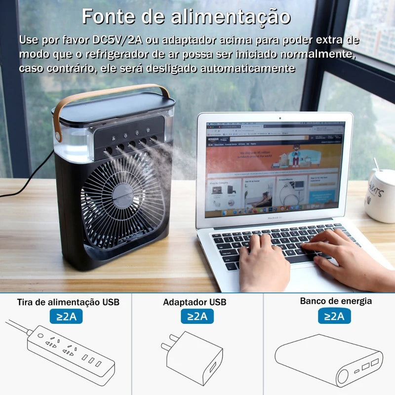 Ventilador portátil condicionadores de ar usb ventilador elétrico led night light névoa de água diversão 3 em 1 umidificador de ar para mesa de casa