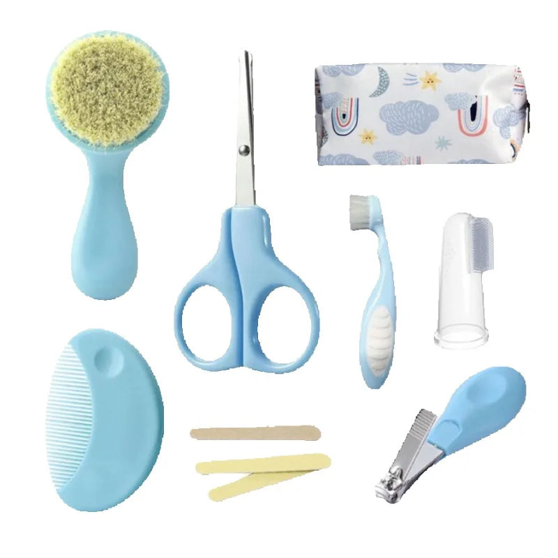 Kit de cuidados e higiene para bebês recém-nascidos, 13 peças, com escova, cortador de unhas, termômetro, tesoura e acessórios
