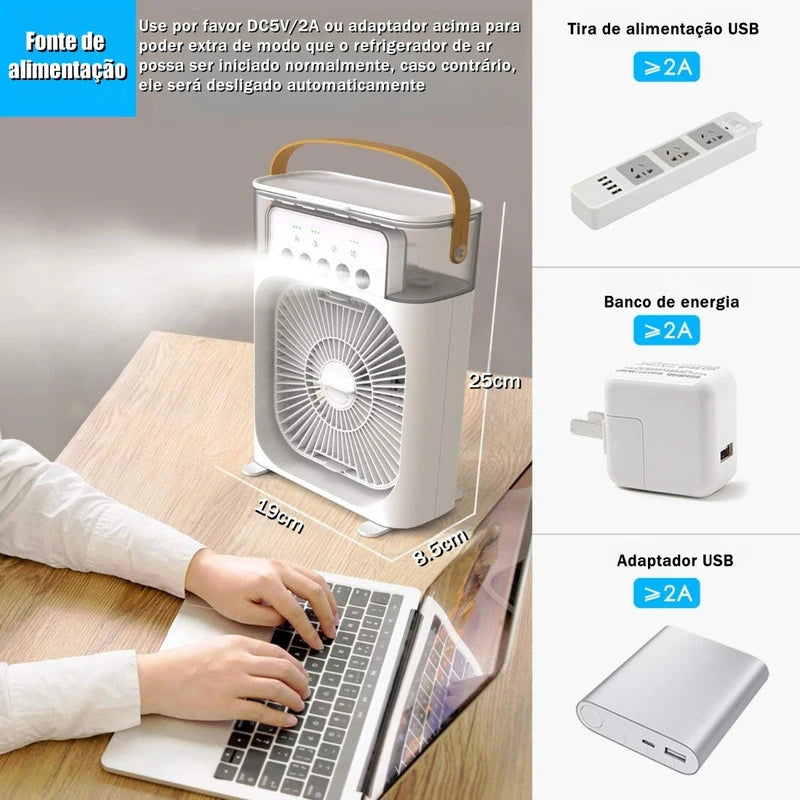 Ventilador portátil condicionadores de ar usb ventilador elétrico led night light névoa de água diversão 3 em 1 umidificador de ar para mesa de casa