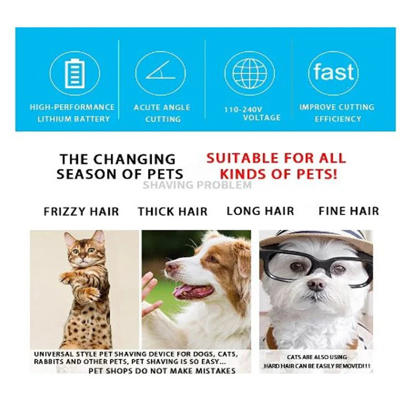 Máquina de cortar cabelo profissional para cachorro, aparador elétrico para animais de estimação, recarregável por usb, máquina de corte de cabelo recarregável
