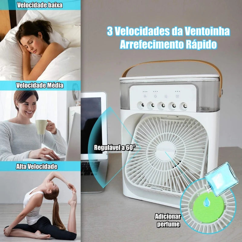 Ventilador portátil condicionadores de ar usb ventilador elétrico led night light névoa de água diversão 3 em 1 umidificador de ar para mesa de casa