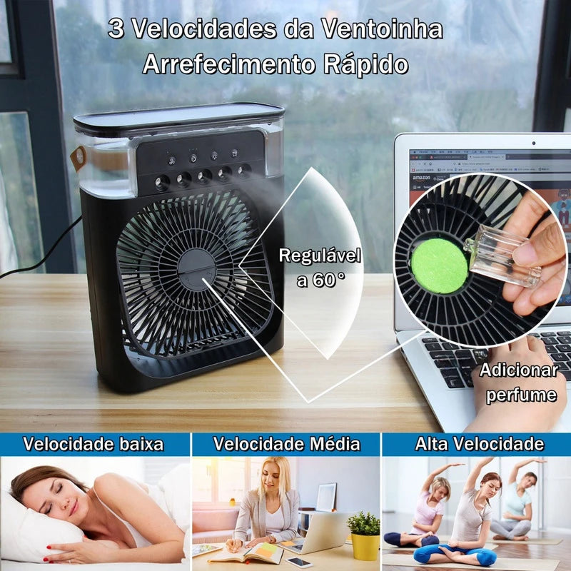 Ventilador portátil condicionadores de ar usb ventilador elétrico led night light névoa de água diversão 3 em 1 umidificador de ar para mesa de casa