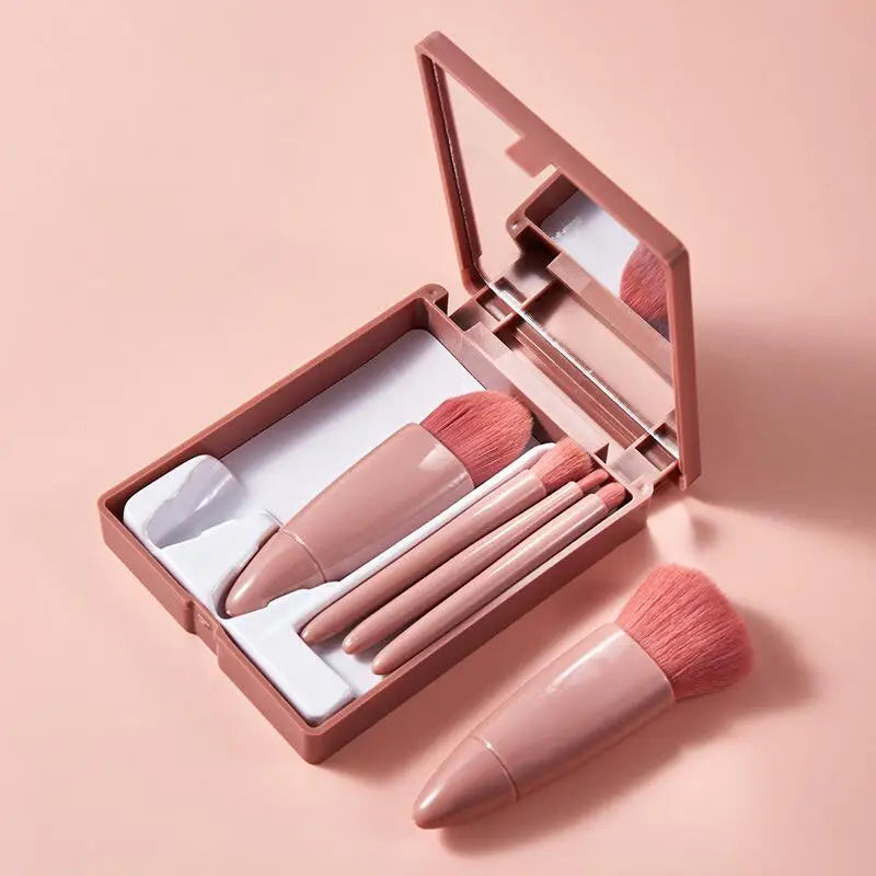 Mini Espelho De Maquiagem Portátil Com 5 Pcs Pincéis De Maquiagem Lupa Mão Segurar Bolso Dobrável Maquiagemet Foldable Makeup