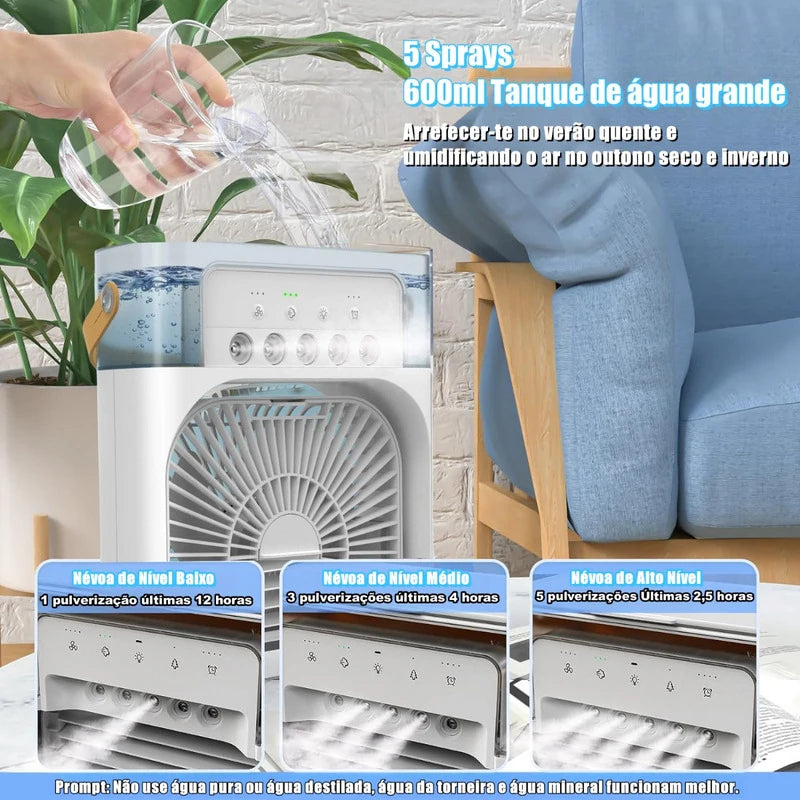 Ventilador portátil condicionadores de ar usb ventilador elétrico led night light névoa de água diversão 3 em 1 umidificador de ar para mesa de casa