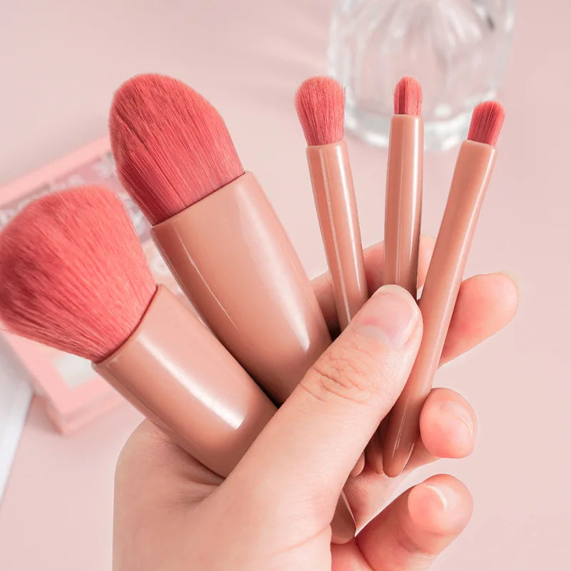 Mini Espelho De Maquiagem Portátil Com 5 Pcs Pincéis De Maquiagem Lupa Mão Segurar Bolso Dobrável Maquiagemet Foldable Makeup