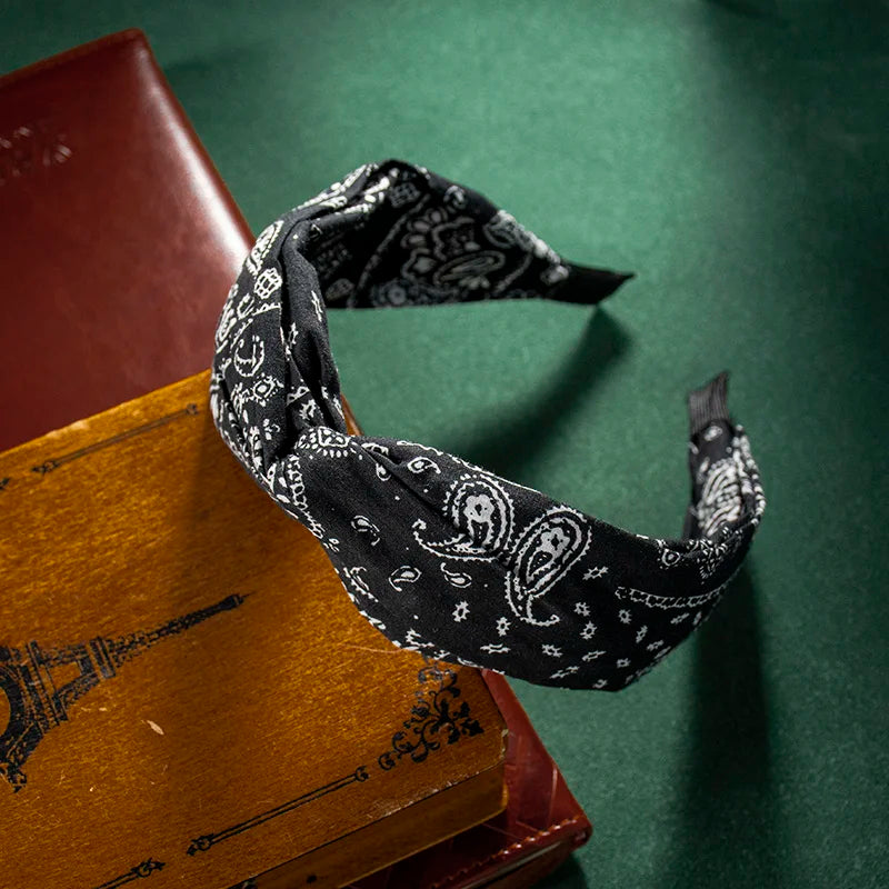 Moda algodão caju flores impressão macio largo hairhoop acessórios para o cabelo feminino casual arco cruz étnica bandana atacado