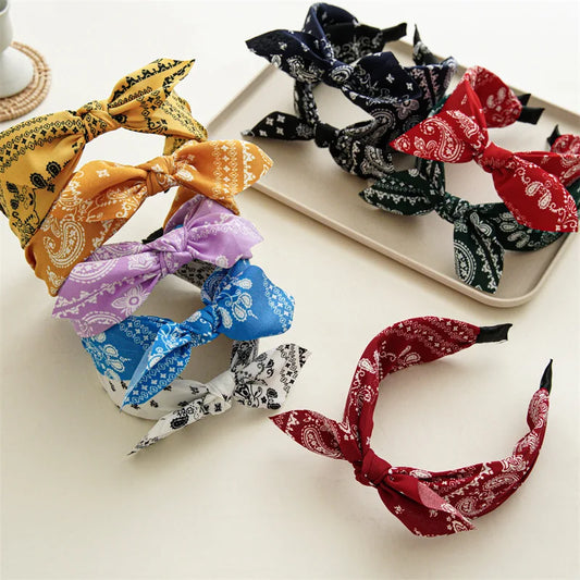 Moda algodão caju flores impressão macio largo hairhoop acessórios para o cabelo feminino casual arco cruz étnica bandana atacado