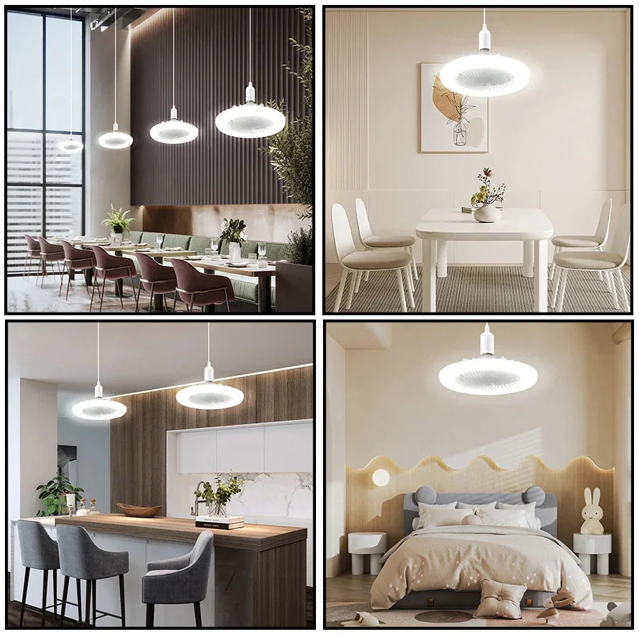 Rotatable ventilador de teto com controle remoto, lâmpada de iluminação, E27, Converter Base, Quarto, Sala, Aromaterapia, 3in 1