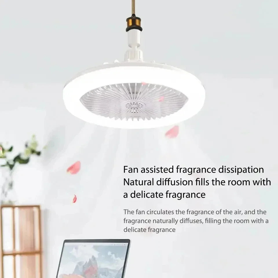Rotatable ventilador de teto com controle remoto, lâmpada de iluminação, E27, Converter Base, Quarto, Sala, Aromaterapia, 3in 1