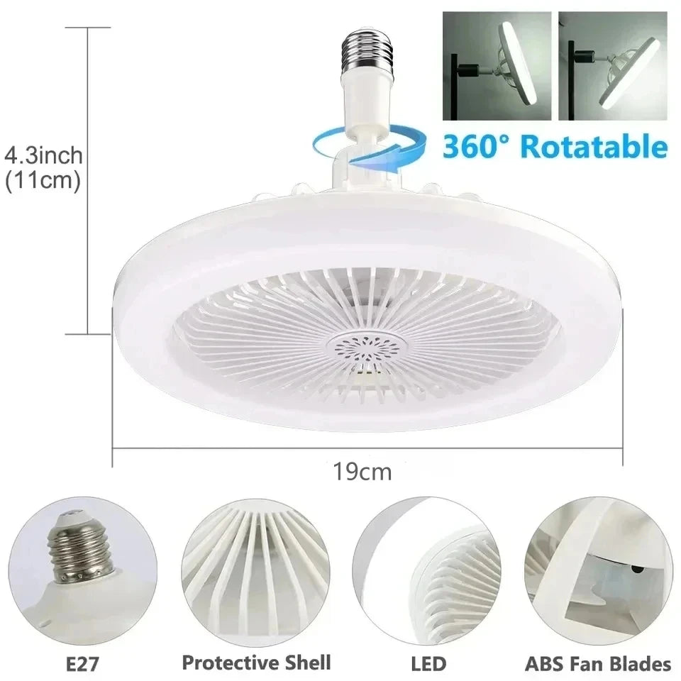 Rotatable ventilador de teto com controle remoto, lâmpada de iluminação, E27, Converter Base, Quarto, Sala, Aromaterapia, 3in 1