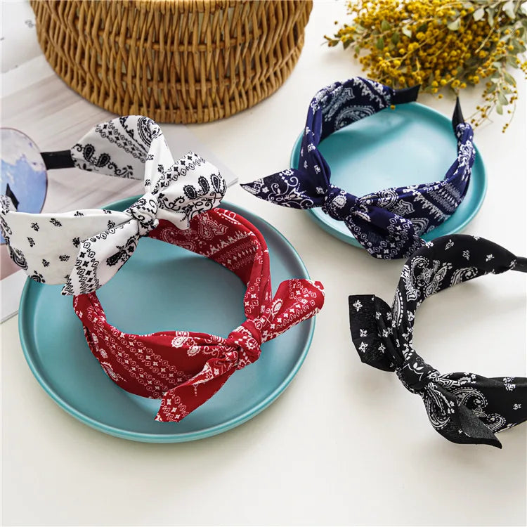 Moda algodão caju flores impressão macio largo hairhoop acessórios para o cabelo feminino casual arco cruz étnica bandana atacado