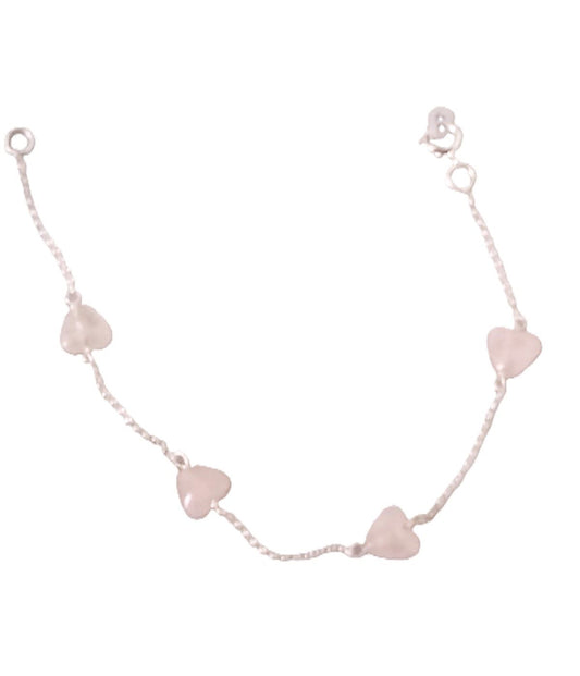 pulseira de prata com pedraria natural formato coração rosa